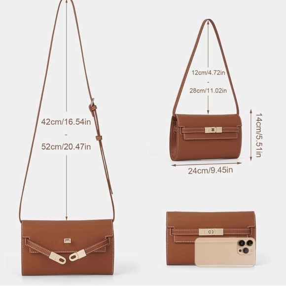 Designer look mini Brown Leather  Bag with crossbody strap - Picture 6 of 6